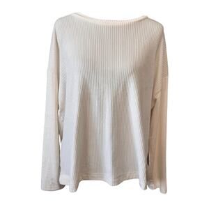 New NICOLE MILLER Women's Cream Minimal Ribbed Knit Top Size XL